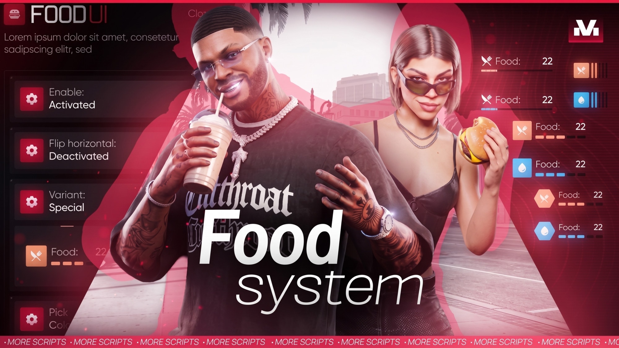 Food System | Food & Water HUD, 9 Styles & In-Game Settings